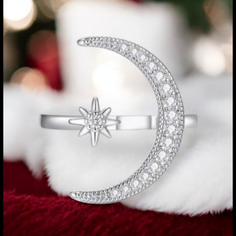 Silver Moon and Sun Ring